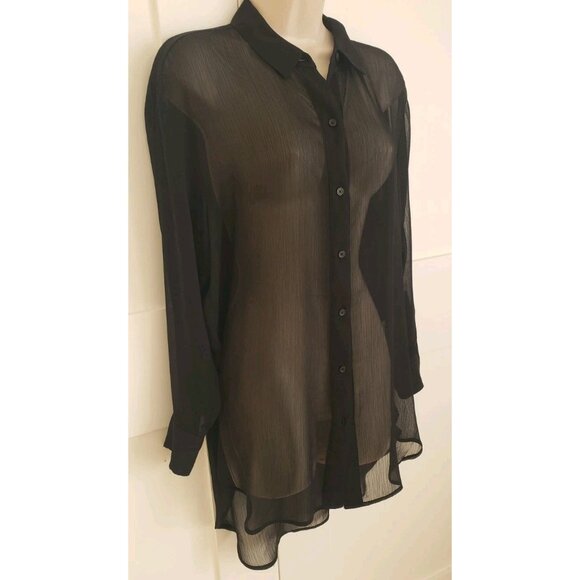 NWT DKNY WOMEN'S BUTTON-DOWN CHIFFON BLACK SHIRT XLARGE - Picture 4 of 9